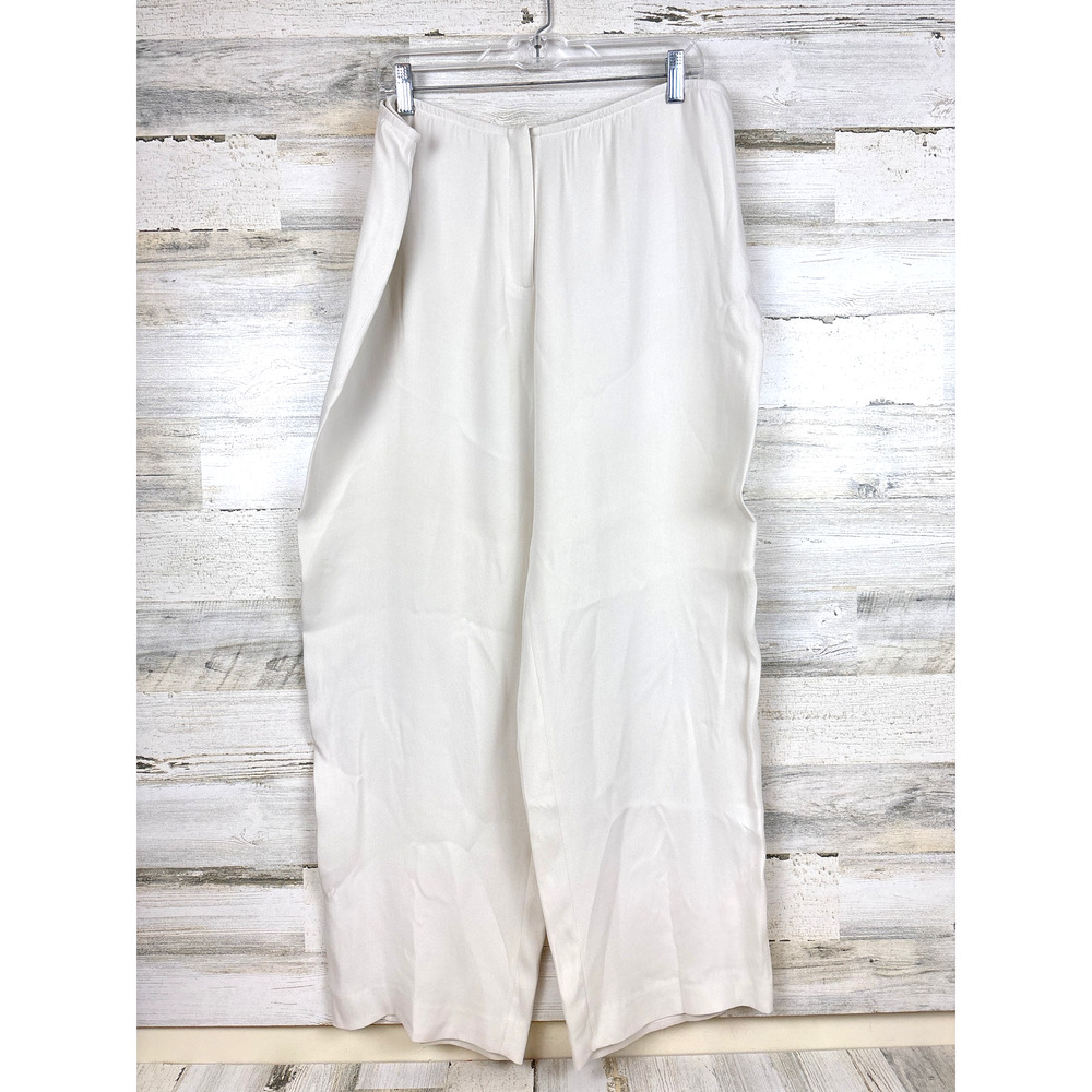 Eileen Fisher Womens XL Cream Silk Wide Leg Pants Lightweight Luxe Trousers